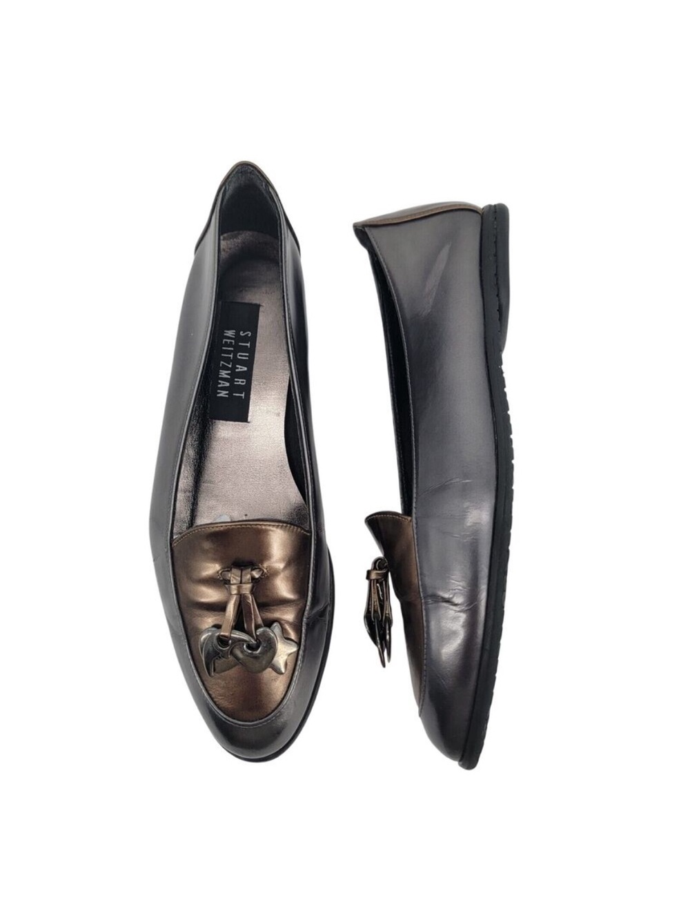 Stuart Weitzman Size 6.5 Loafers Moon Stars‎ Tassel Charms Flats Pewter Gray
